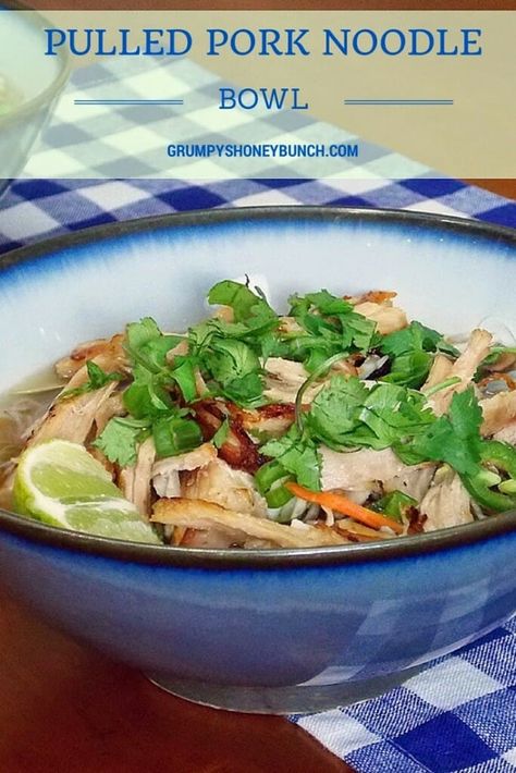 Chicken Broth And Rice, Pork Noodle Bowl, Spicy Asian Chicken, Leftover Pulled Pork, Asian Soup Noodle, Slow Cooked Pulled Pork, Pork Seasoning, Pork Noodles, Pulled Pork Leftovers