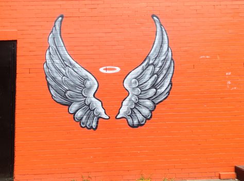 Angel wings Angel Wings Mural Street Art, Angel Wings Graffiti, Graffiti History, Angel Wings Art, Angel Wall Art, Angel Wings Wall, Sidewalk Art, Wall Murals Painted, Wings Art