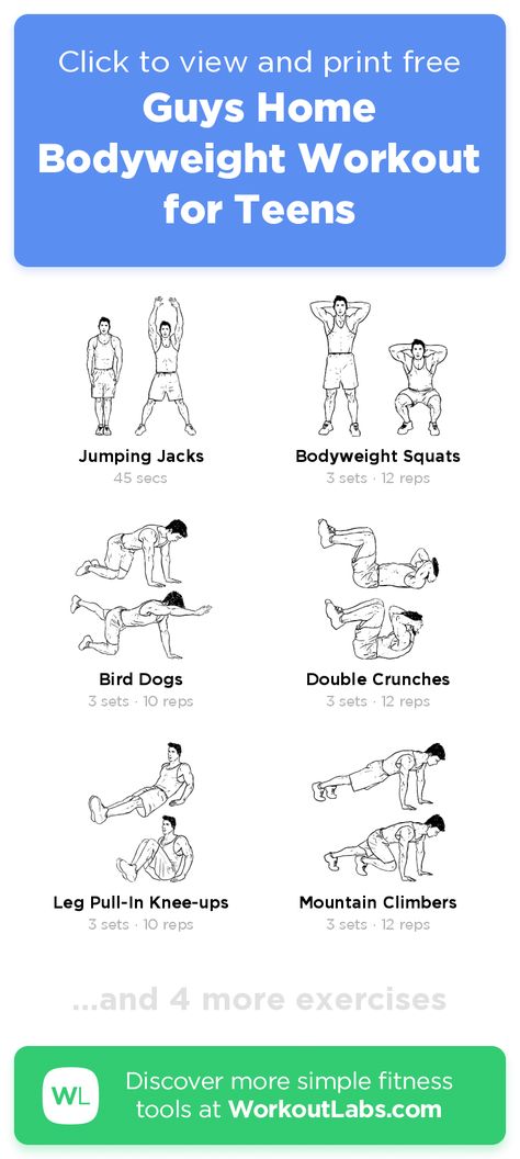 Free 16-min Guys Home Bodyweight Workout for Teensworkout trains your AbsBackChest and LegsFollow this free 10-exercise routine with step-by-step demonstrations for women and men in the WorkoutLabs Fit mobile app (s://wlabs.me/fit-ios-appor in your browserEnjoy Workout For Guys At Home, Boys Workout Routine, Teen Boy Workout Routine At Home, Workout Routine At Home For Teens, Exercise For Age 13, Bodyweight Workout Beginner At Home, Workouts For Teenage Boys, Teen Boy Workout Routine, Jojo Workout