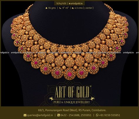 Gold Bridal Necklace | Art of Gold Jewellery, Coimbatore Bridal Choker Necklace Indian Gold, Choker Set Gold Jewellery Designs, Gold Bridal Necklace Indian, Bridal Necklace Set Gold, Indian Bridal Jewelry Sets Gold Temple Jewellery, Bridal Gold Jewellery With Price, Gold Necklace Designs Bridal, Bridal Gold Jewellery Set, Gold Choker Necklace Indian Bridal