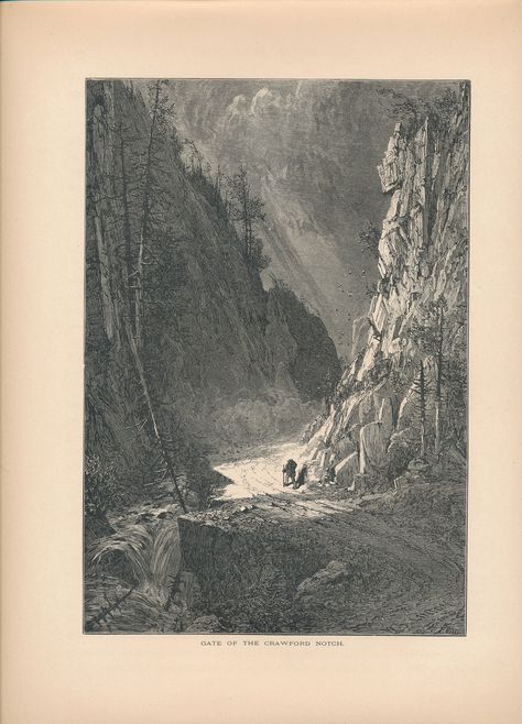 Original 1872 White Mountains Crawford Notch New Hampshire antique engraving print.  This print was sourced from an 1872 book, and measures approximately 9.5 x 12.5 inches, including the border. Text on the reverse side. Overall the print is in very good condition, with some age toning.  Most antique prints have some flaws due to age, so please examine the scans carefully.  This is an original antique print from an 1872 book, not a modern reproduction. Figure10 sells no reproductions, only origi Engraving Illustration, Wood Engraving, Historical Maps, Vintage Wall Decor, Antique Map, Antique Prints, Rare Antique, Original Prints, Vintage Walls