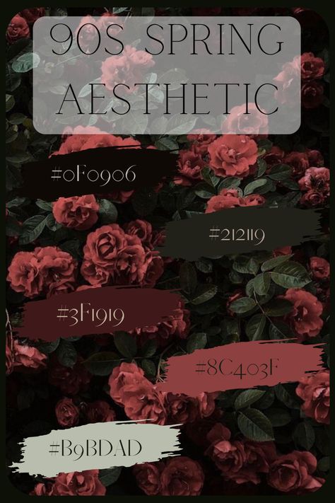 90s Grunge Aesthetic colors to customize your google calendars, websites, brand you name it! Color Palette | Hex Color Codes | Color palette| Colors | Moodboard | Inspiration | Brand Color | Branding | Brand | Color Palette Collection | Сolor Сombination | Color Hex Code | Background | Moody | Dark Spring Gothic Color Palette, 90s Grunge Aesthetic, Moody Interior Design, Wedding Planner Printable, Wedding Color Pallet, Color Design Inspiration, Spring Wedding Decorations, Hex Color Palette, House Color Palettes