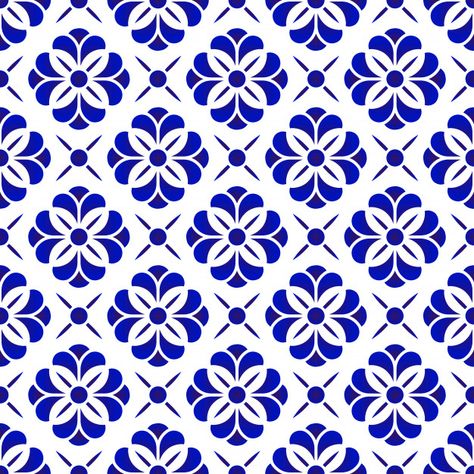 Premium Vector | Ceramic flower pattern, blue and white floral seamless background, beautiful porcelain til Indigo Pattern, Japan Painting, Thai Pattern, Blue And White Pattern, Flower Pattern Design, Batik Pattern, Background Beautiful, Stencil Patterns, Blue Pottery