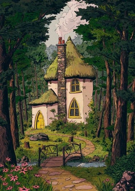 L Wallpaper, Arte Indie, Storybook Art, Arte Inspo, Fairytale Art, Fantasy Landscape, Whimsical Art, House In The Woods, In The Woods