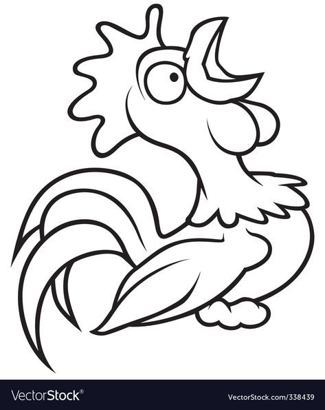 Rooster Crowing, Crowing Rooster, Rooster Vector, Everything Chicken, Baby Coloring Pages, Cartoon Drawings Of People, Graphic Communication, Black Rooster, White Cartoon