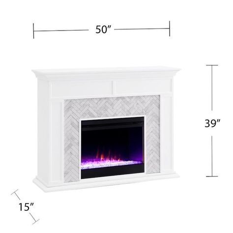 Boston Loft Furnishings 50-in W White with White and Gray Marble Fan-Forced Electric Fireplace in the Electric Fireplaces department at Lowes.com Faux Stone Fireplaces, Fireplace Electric, Electric Fireplace With Mantel, Barn Door Console, Indoor Electric Fireplace, Patterned Tile, Marble Fireplace, Contemporary Fireplace, Gray Marble