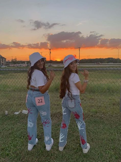 15 Cutest Senior Jeans Ideas We're Obsessing Over Right Now Class Of 23 Senior Pants, Senior Jeans Painted 2023 Back, Bad Bunny Senior Jeans, Overall Hoco Ideas, Senior Pants 2023, Class Of 2023 Jeans, Homecoming School Spirit Outfits, Cute Painted Jeans School Spirit, 23nior Shirt