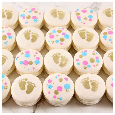 Gender Reveal Macarons, Baby Shower Macarons, Macaron Ideas, Dinosaur Baby Shower, Macaroons, Gender Reveal, Baked Goods, Macarons, Shower Ideas