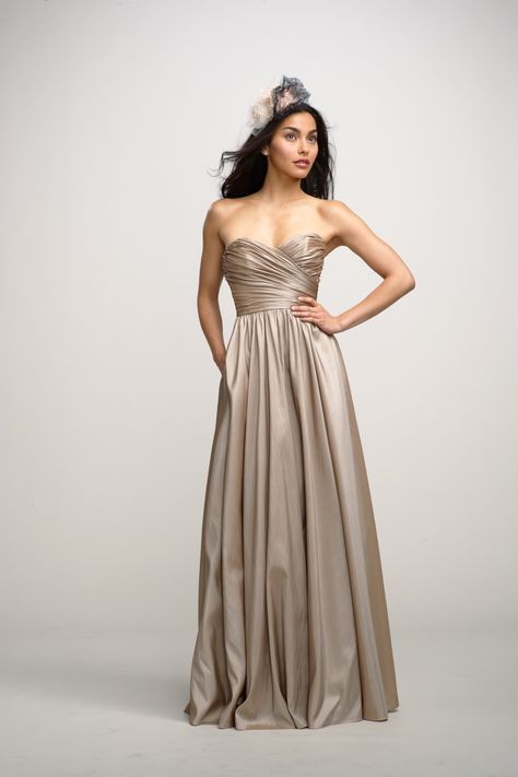 "Gilver"! Metallic taupe bridesmaid dresses. This. Is. It. Gems- check it out. Love love love it. What do you think? Xxxxx Copper Bridesmaid Dresses, Watters Bridesmaid Dresses, Taupe Bridesmaid, Taupe Wedding, Dress Posing, Taupe Bridesmaid Dresses, Copper Dress, Gold Bridesmaid Dresses, Bridesmaid Dress Styles