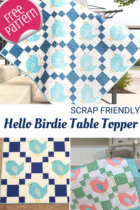 Sewing With Scraps, Spool Quilt, Table Topper Patterns, Bird Table, Place Mats Quilted, Table Topper, Fabric Baskets, Mini Quilts, Quilt Tutorials