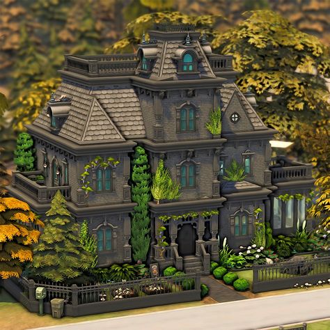 Sims 4 Gothic House, Vampire Manor, Sims 4 Witch House, Sims Layout, Goth Mansion, Vampire House, Goth Cottage, Sims Builds, Sims 4 House Building