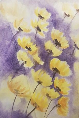 Purple Yellow Illustration, Purple And Yellow Wallpaper Aesthetic, Yellow And Purple Aesthetic, Purple Yellow Aesthetic, Yellow Purple Aesthetic, Purple And Yellow Aesthetic, Club Painting, Stars Banner, Watercolor Flower Painting