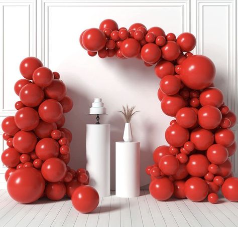 Red Balloon Arch, Black Balloon Garland, Halloween Birthday Party Decorations, Shimmer Wall Backdrop, Balloons Arch, Black Balloon, Valentines Balloons, Shimmer Wall, Pastel Balloons