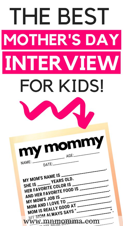 Instead of one page, you could make a book out of this with one question/statement per page. Kids could draw pictures for each page and do some sort of handprint on the cover. Fun Interview Questions, Interview Questions For Kids, Mothers Day Crafts Preschool, Mother's Day Crafts For Kids, Origami Paper Flowers, Questions For Kids, All About Mom, Mother's Day Activities, Mother's Day Crafts