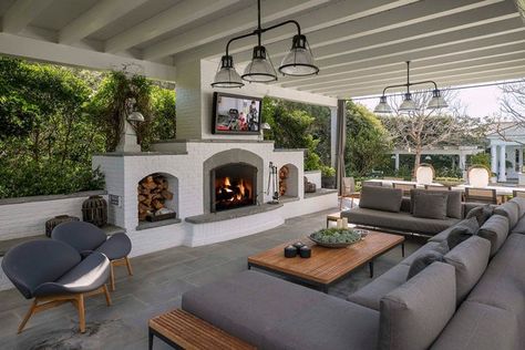 Rob Lowe's 10,000-Square-Foot Montecito Estate Is on the Market for $47 Million | Architectural Digest Outdoor Kitchen Appliances, Rob Lowe, Outdoor Living Rooms, Outside Living, Outdoor Kitchen Design, Outdoor Fireplace, Luxury Kitchen, Outdoor Rooms, Patio Design