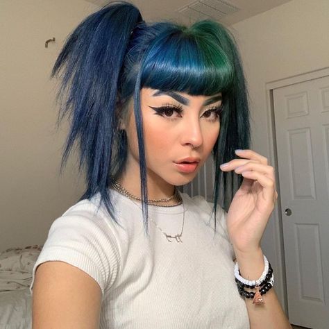 Vegan + Cruelty-Free Color on Instagram: “@karlaa.w's split look is straight money! 👏💸 The blue side is Poseidon with a little Transylvania & the green side is Phantom Green with a…” Blue Hair Aesthetic, Half Dyed Hair, Half And Half Hair, Split Dye, Split Dyed Hair, Dyed Hair Blue, Dip Dye Hair, Stylish Hairstyles, Green Side