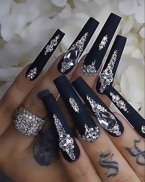 Summer Nails Art Designs, Winter Nail Art Ideas, Gem Nail Designs, Pink Black Nails, Nail Designs Bling, Summer Nails Art, Acrylic Nail Designs Coffin, Nail Pink, Luminous Nails