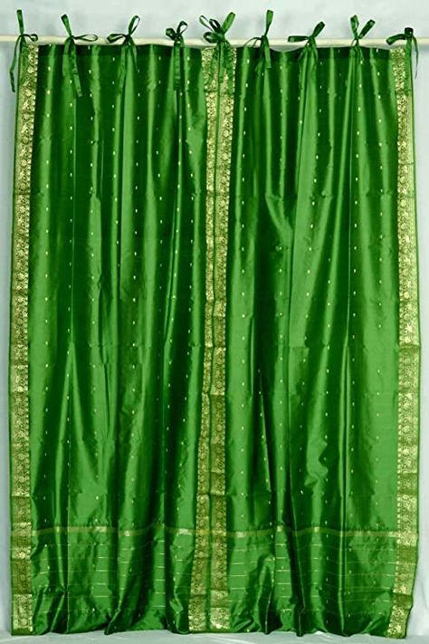 Forest Green Tie, Tie Top Curtains, Green Sheer Curtains, Wizard Of Oz Decor, Ribbon Top, Kitchen Window Treatments, Green Curtains, Home Wedding Decorations, Drape Panel