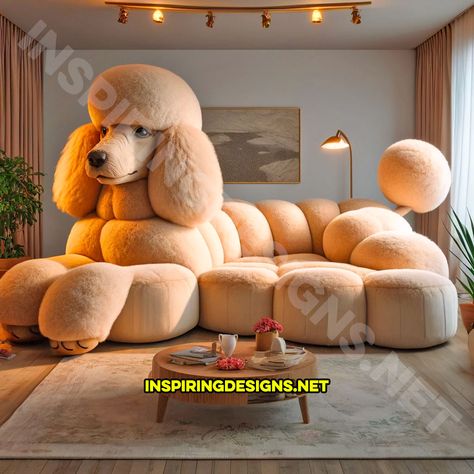 These Realistic Dog Shaped Sofas Let You Snuggle Up with Your Favorite Breed! Odd Furniture, Giant Dog Beds, Unique Furniture Design, Desks For Small Spaces, Animal Model, Giant Dogs, Plush Sofa, Large Family Rooms, Dog Sofa