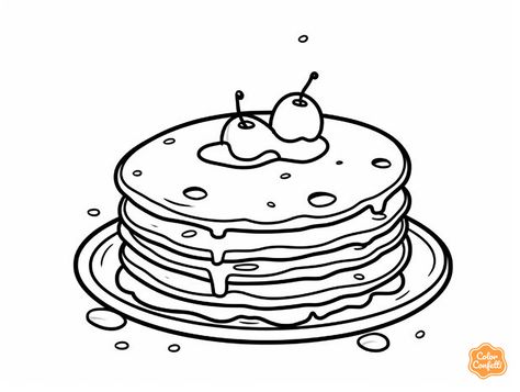 illustration of Simple pancake coloring page Pancake Drawing Easy, Waffle Coloring Pages, Pancake Day Colouring Pages, Pancake Recipe Drawing, Breakfast Coloring Pages, Pancake Recipe Illustration, Simple Pancake, Mandala Turtle, Pancakes And Pajamas