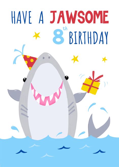 Age 8 Jolly Shark Pun Birthday card Shark Birthday Card, Shark Puns, Jawsome Shark, Shark Illustration, Kids Homemade, Homemade Birthday Cards, Vintage Birthday Cards, Shark Birthday, Vintage Birthday