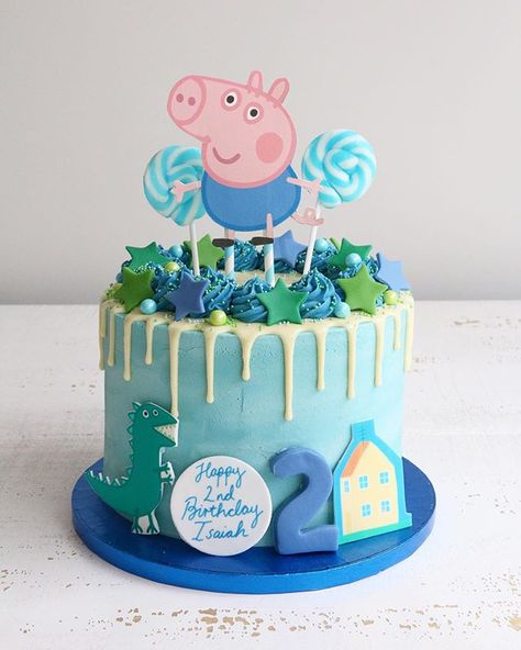 Buttercream Drip Cake, Tortas Peppa Pig, George Pig Cake, George Pig Birthday Party, Buttercream Drip, George Pig Birthday, Greta Gris, 4de Verjaardag, Peppa Pig Birthday Cake