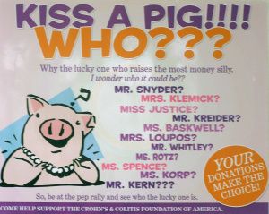 Kiss the Pig Fundraiser. Very cool, but slightly disgusting :-), idea! Mindful Room, Ffa Fundraiser, Pig Kiss, Pta Fundraising, Fun Fundraisers, Pto Ideas, School Fundraising, Orange Kids, School Pto