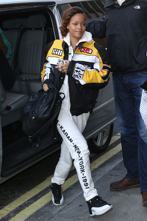 Rihanna street style 2012 Car Jacket Outfit, Race Car Jacket Outfit, Street Style Rihanna, Rihanna Fashion Outfits, Race Car Jacket, Car Jacket, Robyn Fenty, Rihanna Street Style, Racer Jackets