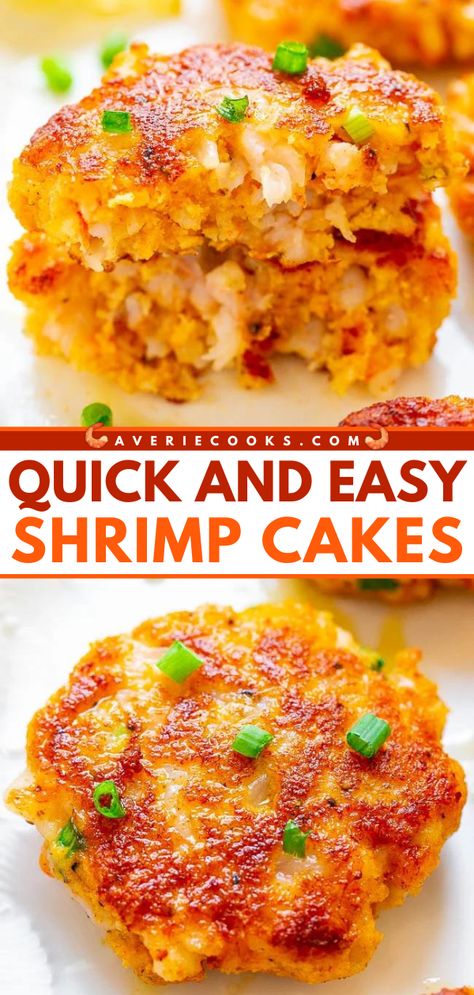 You're just 10 minutes away from these quick and easy shrimp cakes! Tender and juicy with a crispy exterior, this simple appetizer recipe is so much better than what you can get from a restaurant. Enjoy these shrimp patties as a main course recipe, too! Crab And Shrimp Cakes Recipe, Salmon And Shrimp Patties, Small Shrimp Recipes Simple, Minced Shrimp Recipe, Fried Shrimp Cakes, Baked Shrimp Cakes, Shrimp Patty Recipes, Shrimp Fritters Recipes, Shrimp Cake