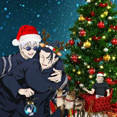 jjk christmas Gojo Christmas, Jujutsu Kaisen Christmas, Jjk Christmas, Christmas Anime, Whatsapp Wallpaper Cute, Jujitsu Kaisen, Anime Christmas, Whatsapp Wallpaper, Anime Pfps