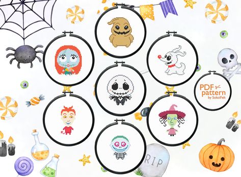 Nightmare Before Christmas Cross Stitch, Embroidery Patterns Cross Stitch, Christmas Cross Stitch Patterns, Doll Making Patterns, Halloween Cross Stitch, Felt Toys Patterns, Disney Cross Stitch Patterns, Halloween Cross Stitch Patterns, Christmas Embroidery Patterns