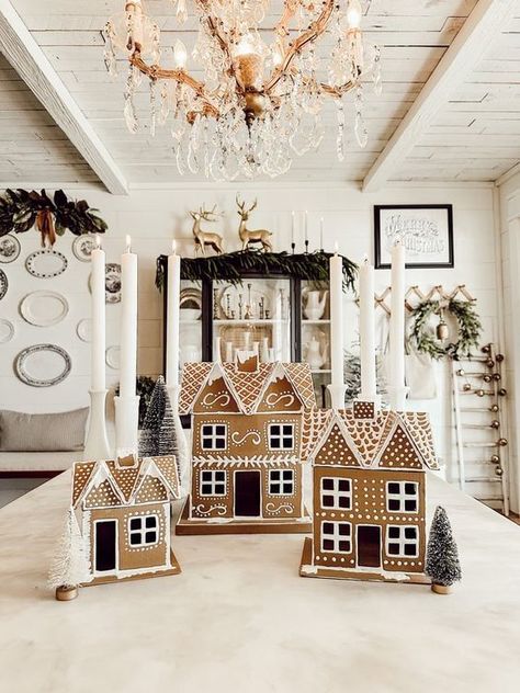 Anthropologie Gingerbread House, Chipboard Gingerbread House, Gingerbread House Entryway, Paper Gingerbread Houses, Ginger Bread Village Ideas, Diy Paper Gingerbread House, Gingerbread House Diy Decor, Gingerbread House Decorations Simple, Ginger Bread Cardboard House