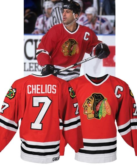 Lot Detail - Chris Chelios' 1995-96 Chicago Black Hawks Game-Worn Captain's Jersey - 10+ Team Repairs! - James Norris Trophy Season! - Photo-Matched! James Norris, Chris Chelios, Hawks Game, Black Hawk, Hawks, Nhl, Chicago, 10 Things, Black