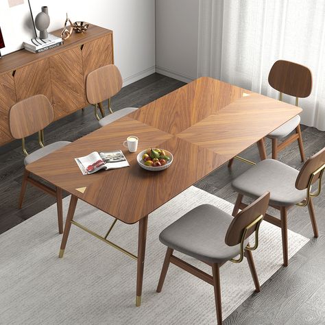 Complement your kitchen with a clever balance of style and function with this mid-century dining table. Showcasing a rectangular silhouette, this piece can easily accommodate six people while the chevron pattern enhances the design. Founded atop four sturdy legs, the ash wood frame ensures steady support and a long-lasting option. Narrow Dining Tables, Dinning Table Set, Mid Century Dining Table, Midcentury Modern Dining Table, Luxury Dining Table, Wooden Sofa Designs, Wooden Dining Table, Esstisch Modern, Small Kitchens