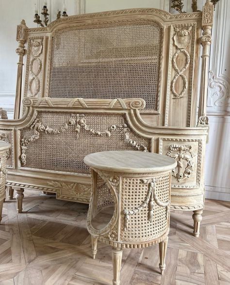 French Room, Rattan Bed Frame, Rattan Bed, French Country Bedrooms, Backyard Gazebo, French Bedroom, Wood Carving Designs, Cozy Room Decor, French Furniture