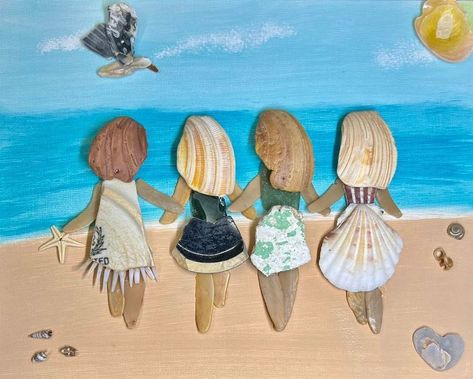 Shell Artwork, Broken Glass Crafts, Beachy Art, Seashell Art Diy, Oyster Shell Crafts, Art Coquillage, Seashell Projects, Seashell Painting, Shell Crafts Diy