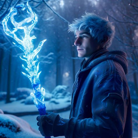 Rise Of The Guardians Jack Frost, Ice Staff, Ice Wizard Male, Ice Powers Magic Fantasy Art, Ice Staff Fantasy Art, Jack Frost Staff, Jack Frost Pitch Black, Jack Frost Fantasy Art, Ice Armor