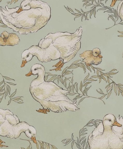 Duckling Wallpaper, Dark Forest Aesthetic, Duck Wallpaper, Cute Ducklings, Forest Aesthetic, Wallpaper Print, Hygge Lifestyle, Nursery Room Design, Nursery Room Inspiration