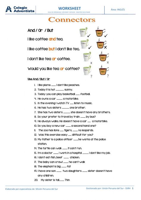 Ejercicio de Connectors but, and, or And Or But Conjunctions, But And Worksheet, And Or But Worksheets, And But Worksheet, Homophones Worksheets, Conjunctions Worksheet, Connecting Words, English Grammar Notes, Learning Grammar