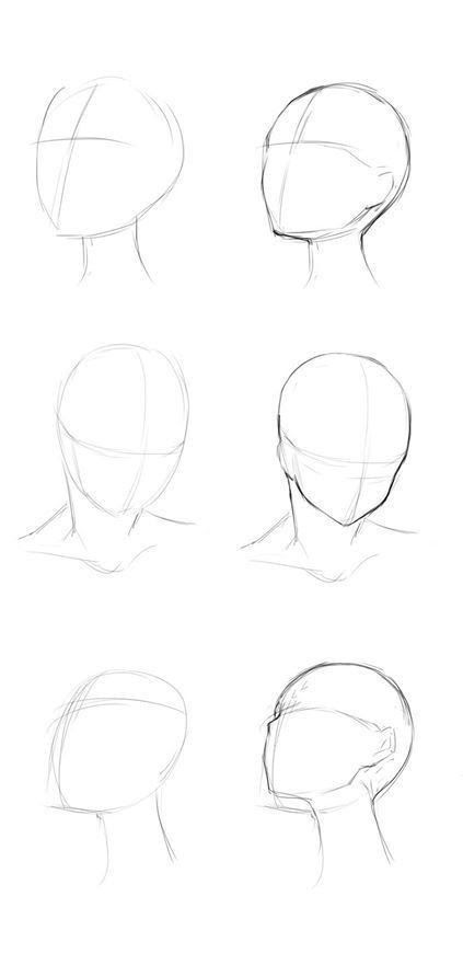 Drawing Different Head Angles, Head Anatomy Step By Step, Easy Sketches For Practice, Head Art Reference Drawing, Easy Head Tutorial Drawing, Angles For Drawing, Head From All Angles Reference, How To Draw Different Head Angles, Anime Head Practice