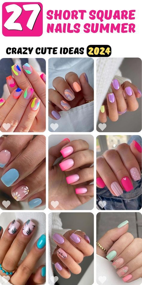 Embrace the summer vibes with these chic short square nail designs! Whether you prefer simple pink hues or bold blue gels, we have ideas to suit every style. Fun Summer Nails Short Square, Summer Pastel Nails Short, Summer Nails Square Round, Natural Nail Shellac, Short Square Summer Nails 2024, Square Gel Nails Summer, Classy Nails Short Summer, Simple Gel Nail Inspo Short, Dip Nail Designs Summer