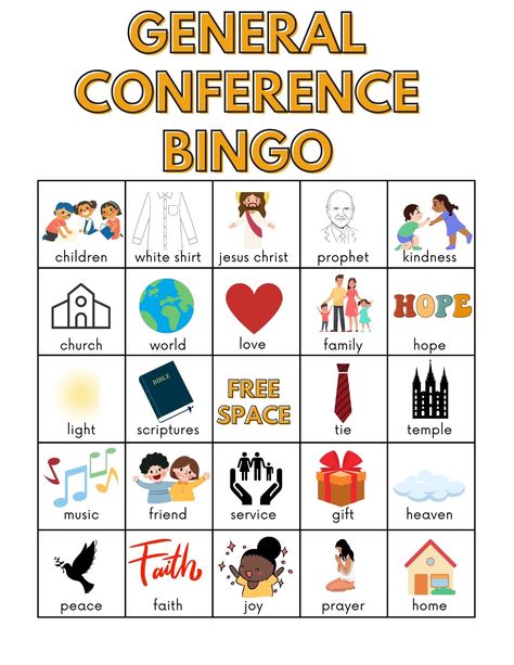 General Conference Bingo, Lds Conference Activities, Conference Bingo, General Conference Activities For Kids, Lds General Conference Activities, Bingo Free Printable, Conference Activities, General Conference Activities, Free Printable Bingo Cards