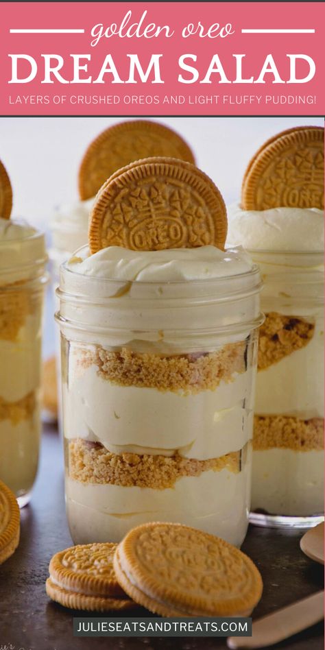 Desserts In Jars, Dream Salad, Mason Jar Desserts Recipes, Oreo Desserts, Mason Jar Desserts, Golden Oreo, Cake In A Jar, Dessert In A Jar, Crushed Oreos