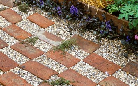 Pics: 10 ideas for paths for next year's garden design here brick and gravel path. From the paths board Brick Pathway, Brick Path, Brick Walkway, Gravel Patio, Garden Paving, Gravel Path, Gravel Garden, Garden Arbor, Garden Walkway