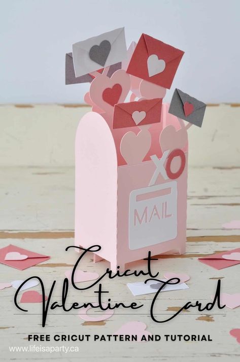 Cricut Advent Calendar, 3d Valentine Cards, Diy Valentine's Mailbox, Cricut Valentine Ideas, Pop Up Valentine Cards, Cricut Valentines Projects, Cricut Valentine, Life Is A Party, Valentine Mailbox