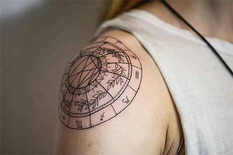 Natal Chart Tattoo, Astro Tattoo, Tattoo Chart, Amazing Tattoo Ideas, Friend Tattoos Small, Shoulder Cap Tattoo, Leo Tattoo Designs, Meaningful Wrist Tattoos, Astrology Tattoo