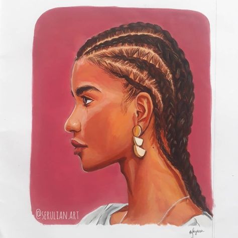 This is an acrylic painting of a side profile girl with braids Side Profile Painting, Profile Painting, Corn Rows, Hairstyle Braids, Acrylic Portrait Painting, Acrylic Portrait, Side Profile, Portrait Painting, Acrylic Paint