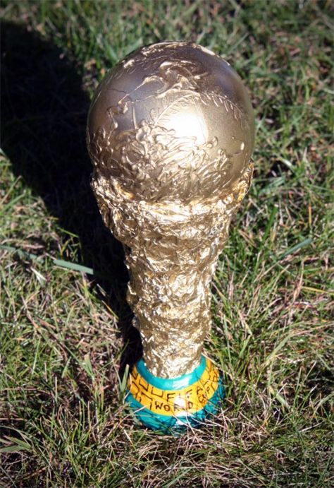 Make your own World Cup trophy, also instructions to make some brilliant stadium horns or vuvuzelas World Cup Arts And Crafts, Diy Trophy Cup, Diy World Cup Trophy, World Cup Games For Kids, Fa Cup Trophy, Soccer Camp, World Cup Trophy, Brazil World Cup, Aluminum Foil Art