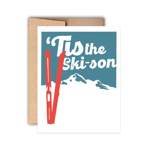 Tis The Ski-Son | Ski Lovers Christmas Card | Holiday Wishes | Handmade Letterpress Christmas Card | Vintage Christmas Card by StackCreates on Etsy Skiing Birthday Cards, Ski Wedding Invitations, Skiing Christmas Card, Ice Skating Christmas Card, Ski Christmas, Ski Lift Ornament, Letterpress Christmas Cards, Letterpress Christmas, Christmas Card Handmade