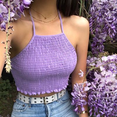 Purple Crop Top, Diy Vetement, Purple Outfits, Crop Top Outfits, Halter Tops, Cute Summer Outfits, Ladies Dress Design, Mode Style, College Outfits